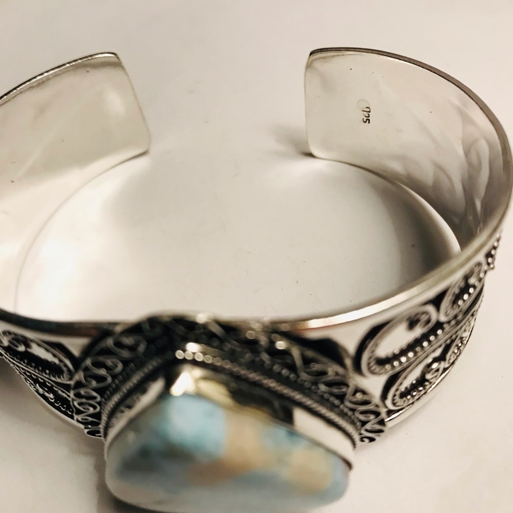 Larimar Stamped 925 Sterling Silver Cuff Bracelet - Picture 5 of 5